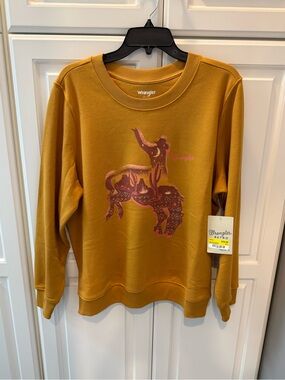 NWT Wrangler Ladies Retro Bucking Horse Yellow Crew Sweatshirt Large 112368910